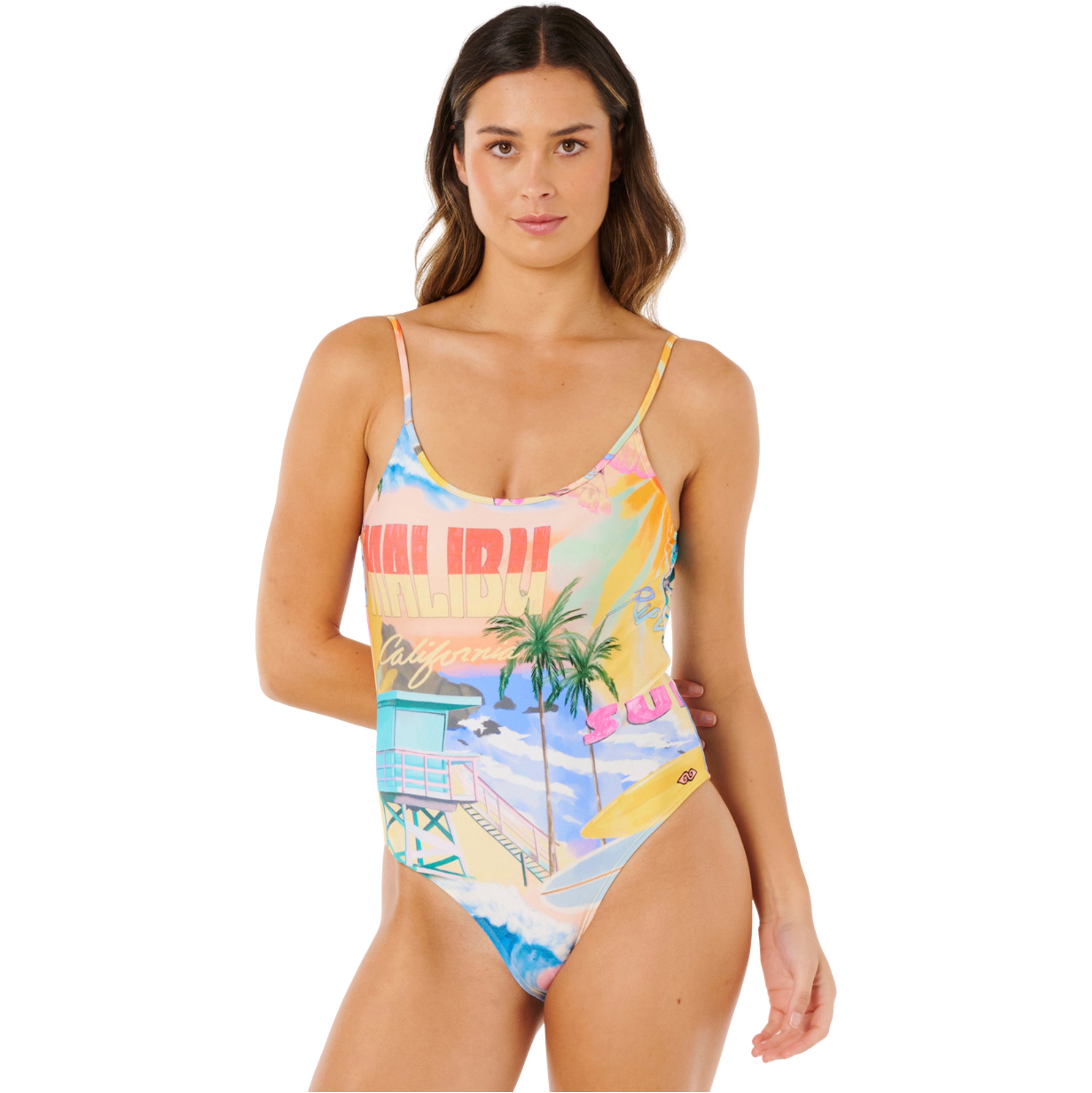 2026 Rip Curl Da Donna Hotel Malibu Cheeky One Piece Swimsuit 0WHWSW - Multi